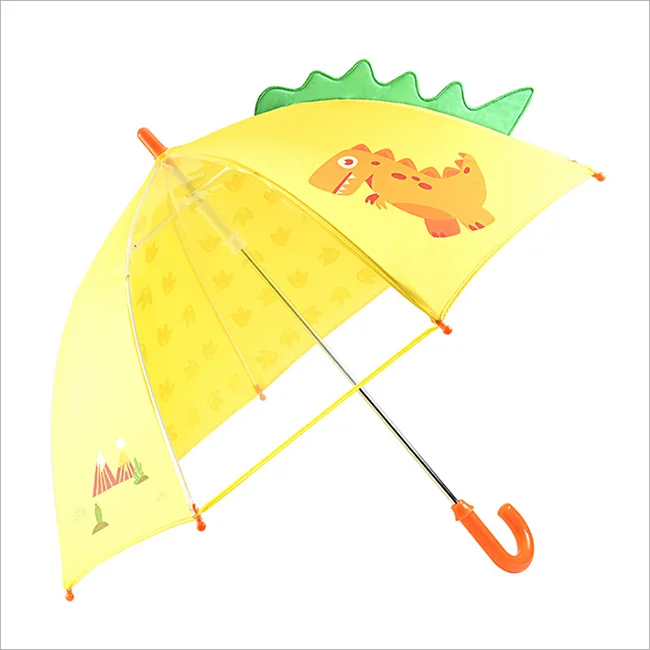 High Quality Cute Dinosaur Cartoon Hook Handle Children Kids Umbrella With Transparent Design