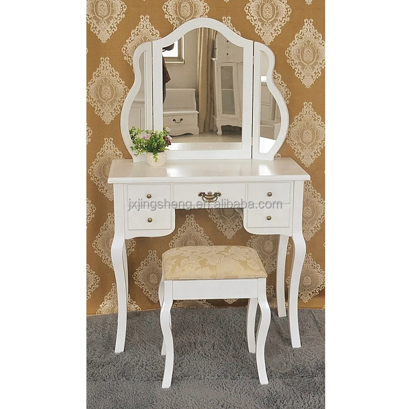 White Dressing Table Tri-fold Mirrored Makeup Vanities for Girls