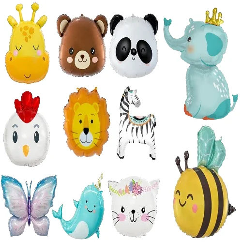 Wholesale New Cute Animal Head Balloon Girait Tiger Lion Grand Panda Little Flower Cat Bear Kindergarten Zoo Decoration Globos