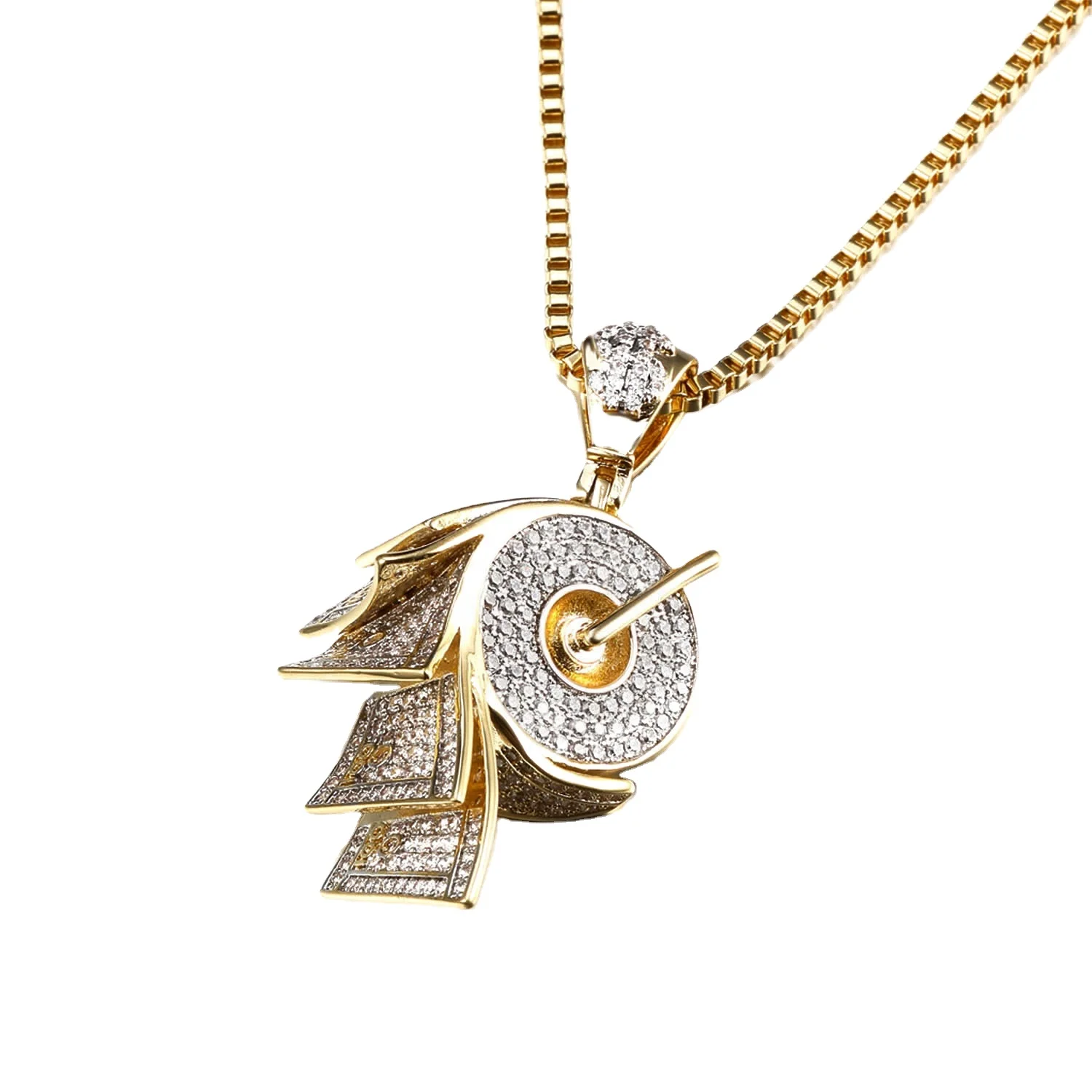 JASEN  silver JEWELRY Micro Pave Cubic Zircon Dollar Paper Money Pendant iced out hip hop pendant Necklace