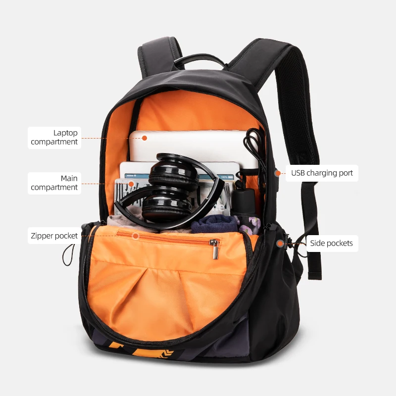 Simple Design Fashion Business Travel School Bag Oxford Laptop Backpack with USB Charging Port and Earphone Hole