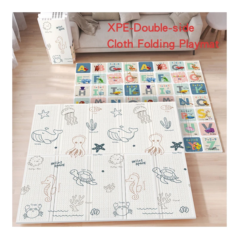 Children Double Sided Non-toxic Educational Toy Large Cartoon Pattern Foldable Floor Pad Carpet Xpe Foam Baby Crawling Play Mat