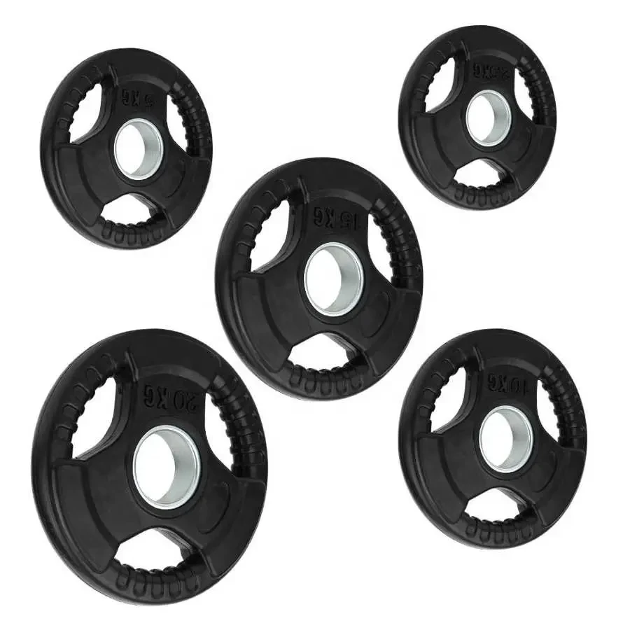 High Quality Gym Equipment Commercial Use Three-grip Weight Plate Cast Iron Black weight  Plates 45 Lbs Rubber Weight Plates