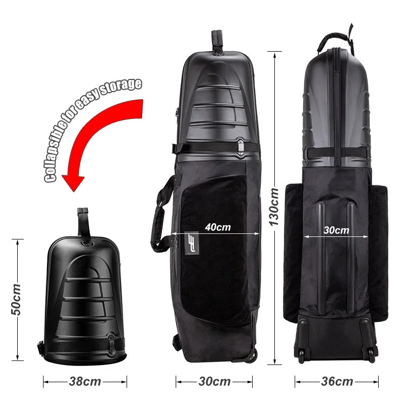 Low moq Black Plastic hard top golf trip bag Foldable waterproof canvas golf travel bags storage bag with wheel