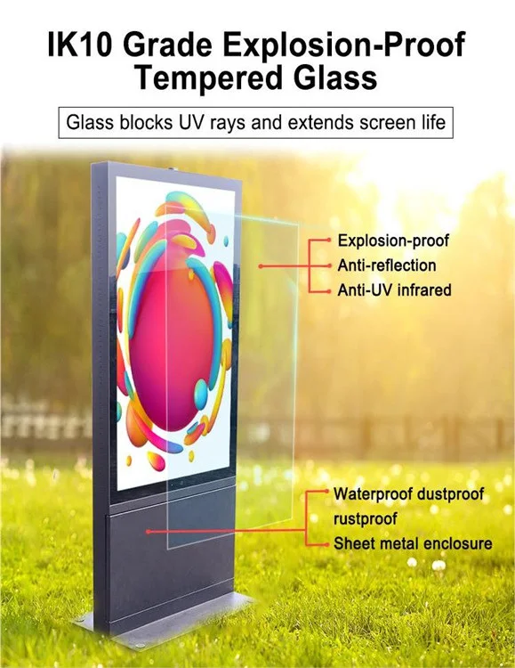 32/43/49/55/65 Inch Advertising Totem 10cm Ultra Thin Bezel Commercial Outdoor LCD Screen Display Waterproof