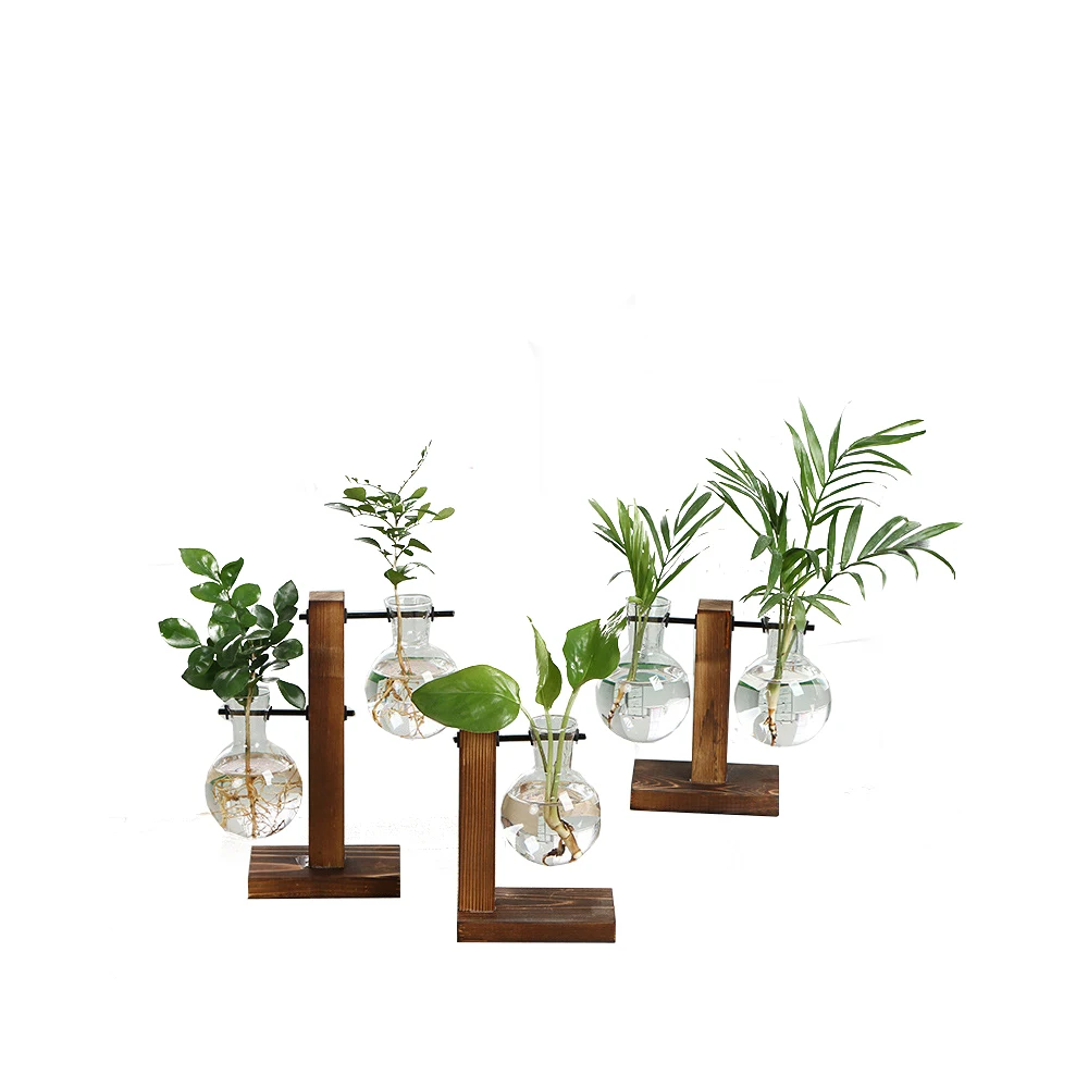 Geometric Glass Flowerpot Terrarium Glass Plant, Flowering Pots Wood Flower Stand Glass Pot For Planting