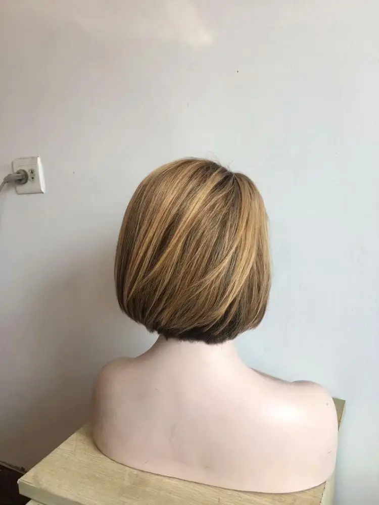 
High Quality No Chemical Kosher Wigs Short Bob Human Virgin Hair Ombre Color Lace Front Wig 
