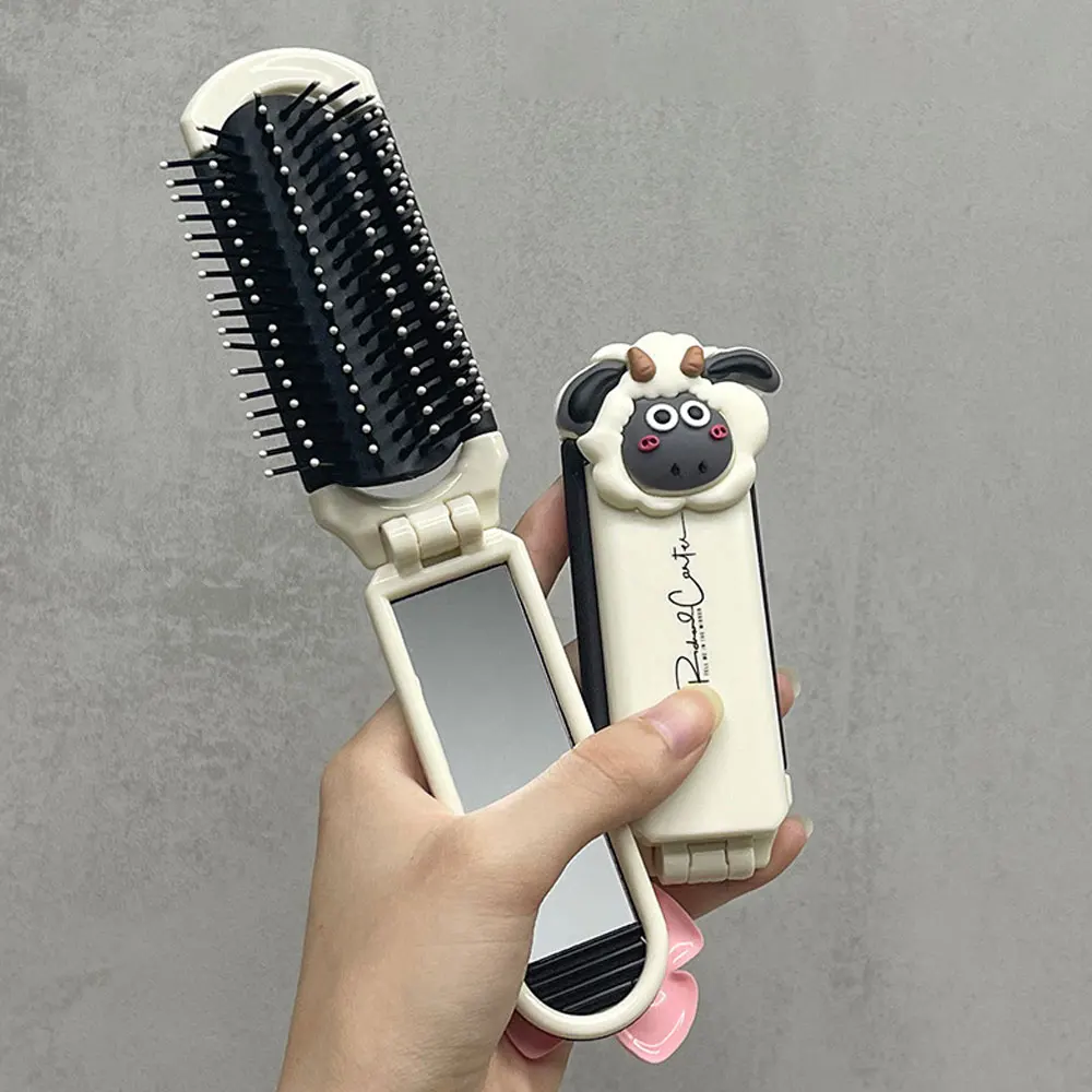 New Design Folding Hair Brush With Mirror For Pocket Hand Hairbrush Travel Pocket Portable Make Up Mirror Combs Black Fashion