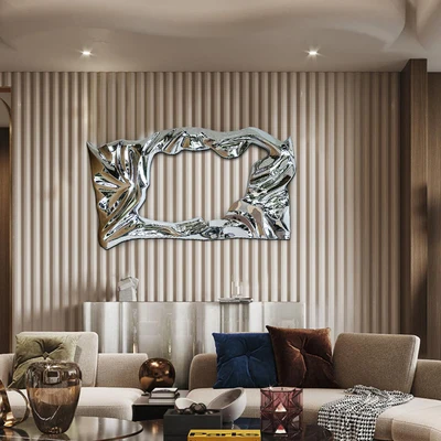 Villa model room wall decorations bathroom mirror frame stainless steel wall decoration rectangular metal wall sculpture art