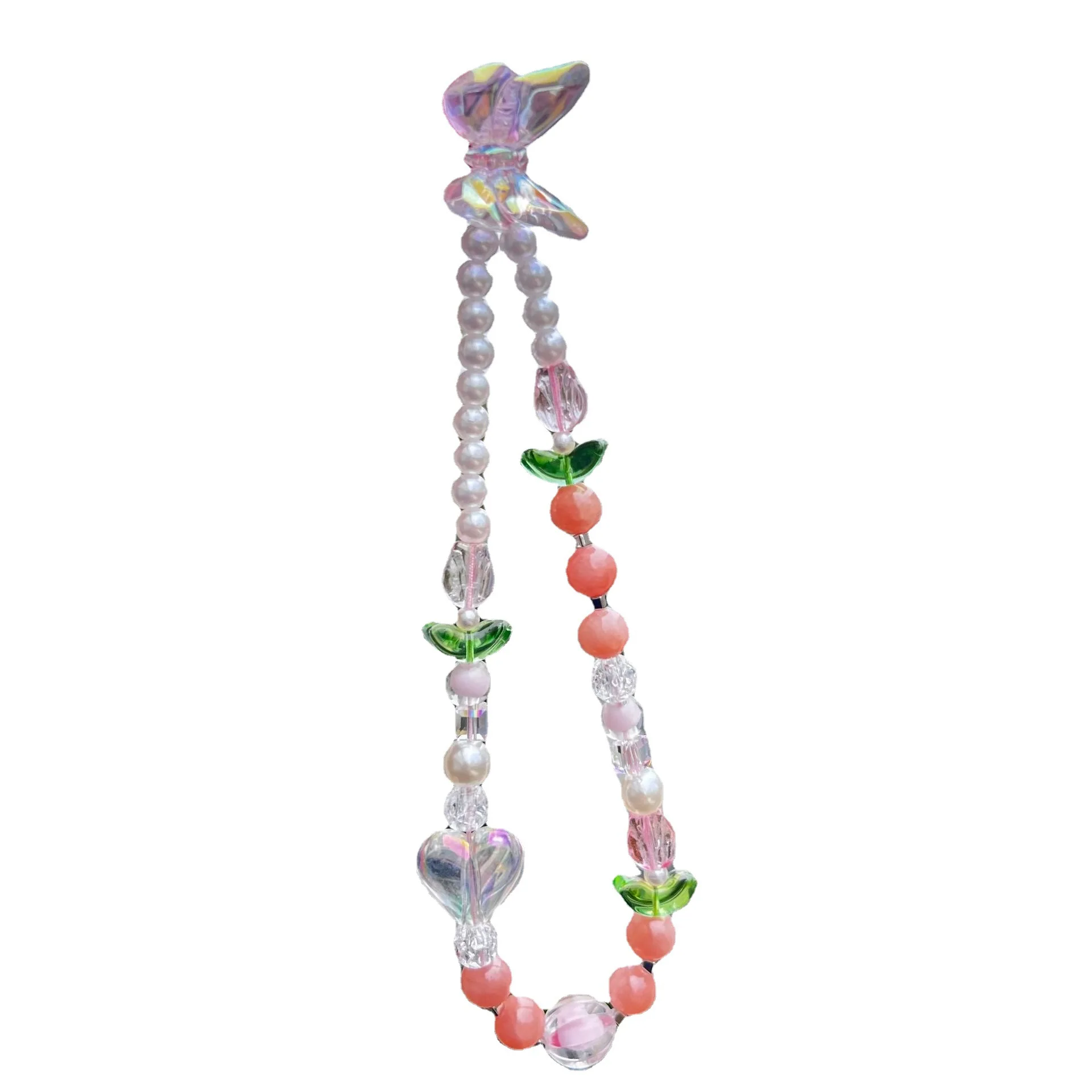 New creative small fresh butterfly color beaded chain mobile phone anti-fall rope accessories mobile phone decorative chain