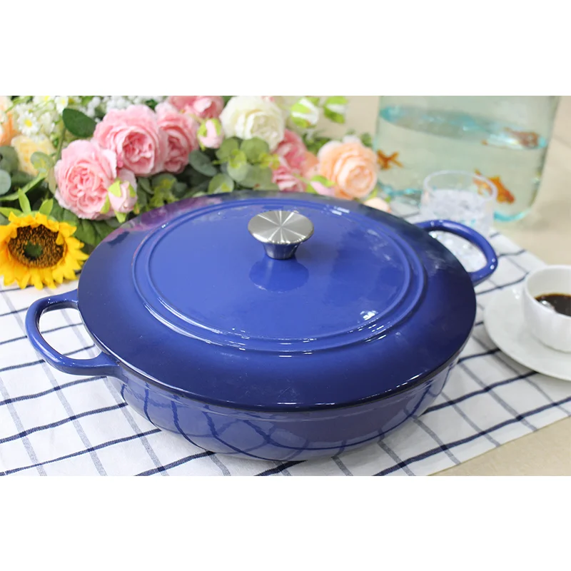 New Popular Shallow Casserole Dutch Oven  High Quality Round Seafood Casserole Enamel Cast Iron Sauce Pot for Kitchen Cookware
