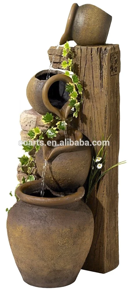 Outdoor Garden Four Rustic Jugs Cascading Water Fountain Fall Outdoor Garden Decoration Garden Landscape Fontain Fuente