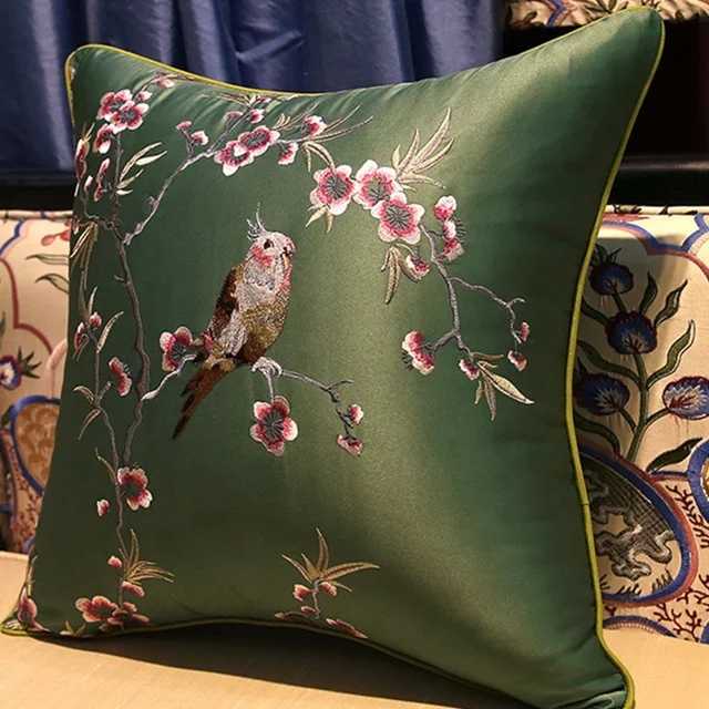 china factory hot sale embroidered 100% polyester silk doupioni cushion cover for home deco