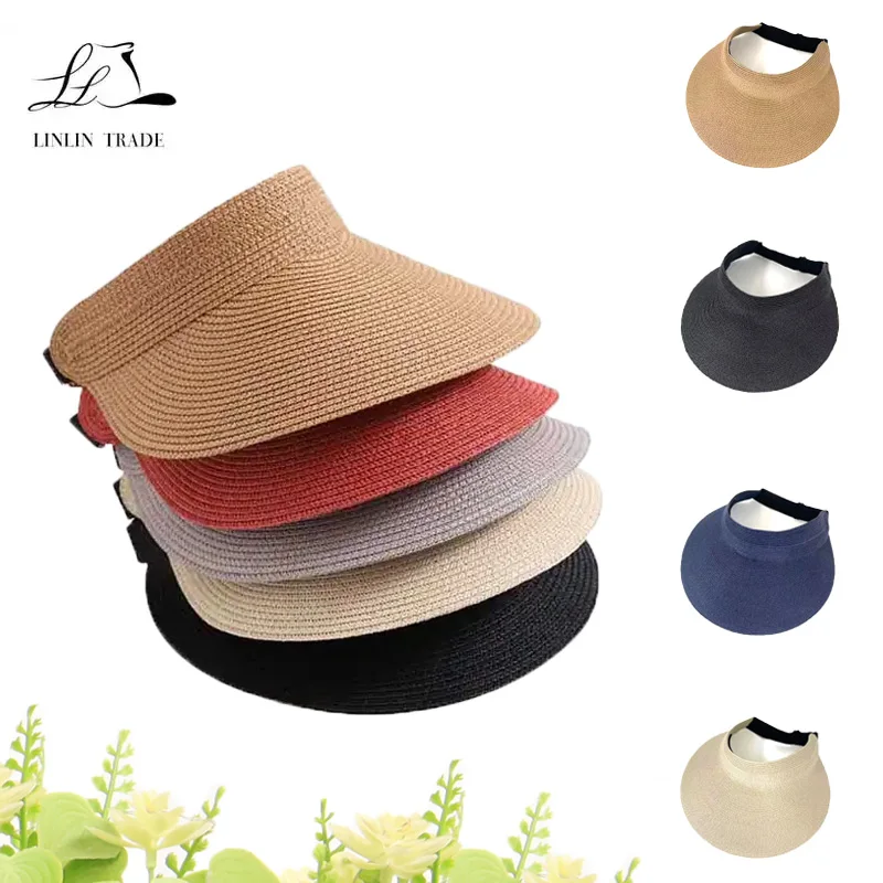 China Factory Supply Customized Color Paper Straw Visor Hat Summer Beach Sunshade Hat