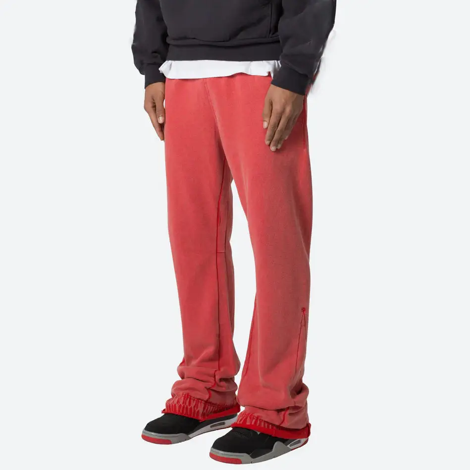 OEM wholesale custom high quality cotton trackpants drawstring vintage distressed acid washed flared sweatpants men