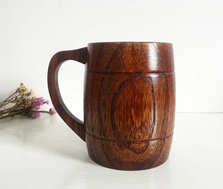 F203 Wooden beer mug with handle features creative coffee milk tea mug wooden mug