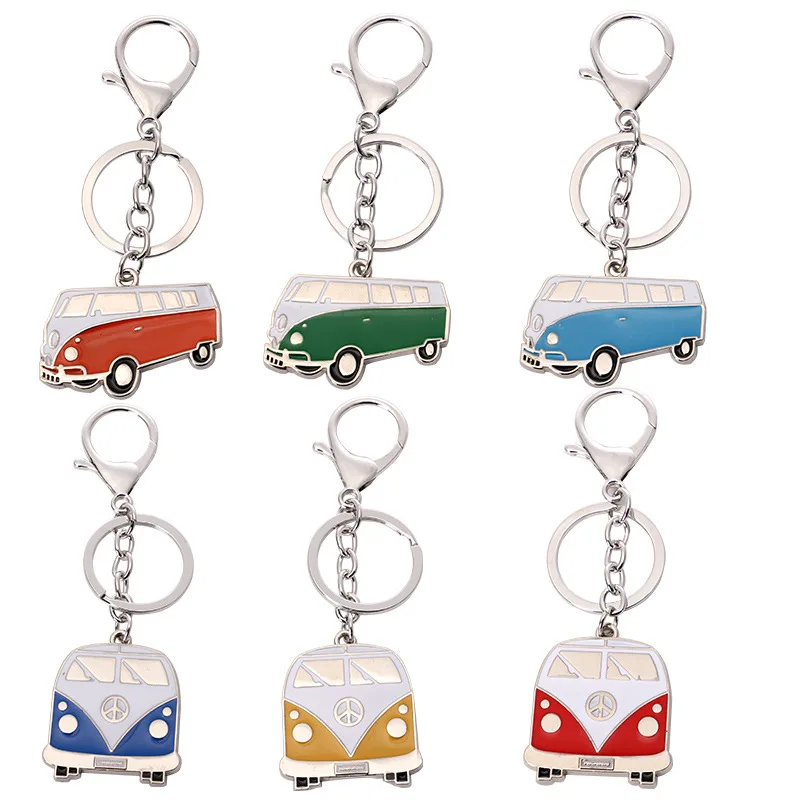 Custom logo metal key chain bus key chain pendant creative cartoon mini bus metal key chain