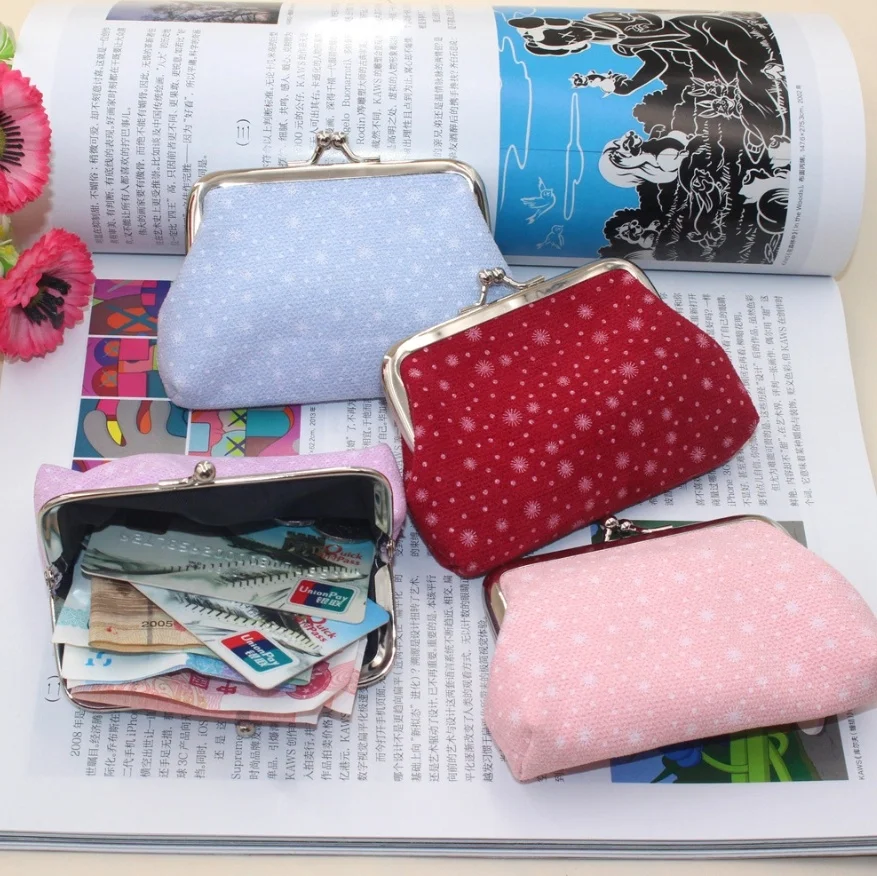 Promotional Wholesale Cheap 4 Inch Buckle Coin Purse Vintage Print Fabric Mini Card Bags Kids Lipstick Bag Clasp Clutch Wallets