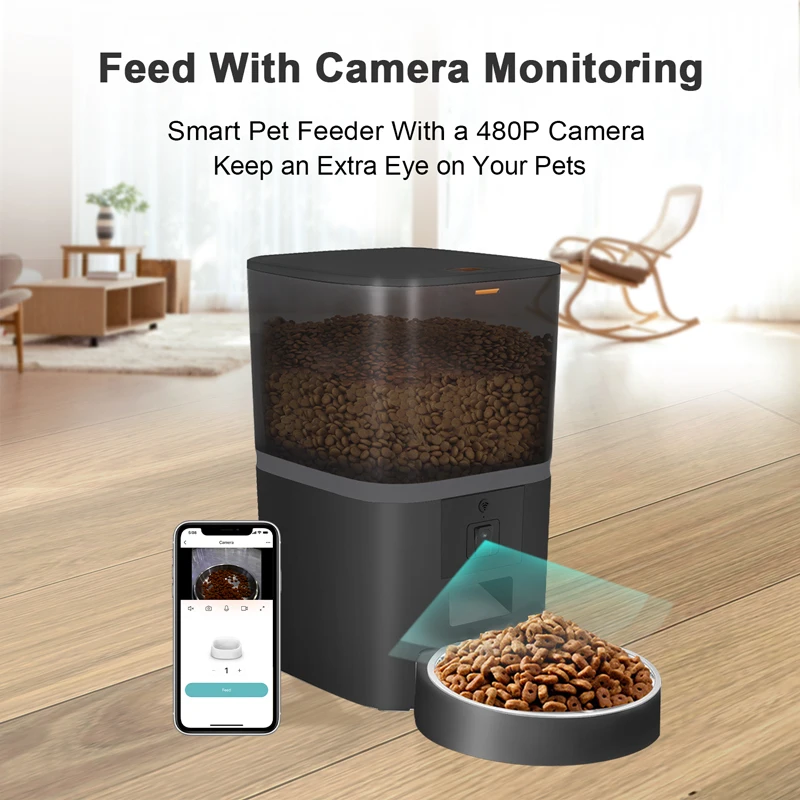 Eco-Friendly Smart Charged 480P Camera Pet Feeder Manual Feeding Food Stuck Alarm Dog Feeder WiFi Food Dispenser