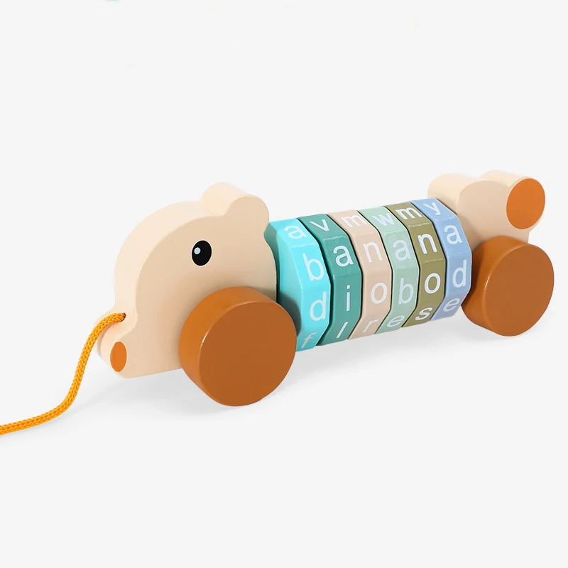Popular kids number game blocks pulling animals car design arithmetic cylindrical cube preschool wooden digital toys