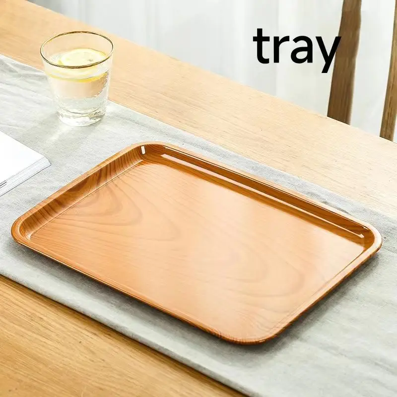 Imitative Wood Plastic Plate Snack Tray Cake Fruit Plate Sushi Breakfast Dried Fruit Dish Bone Spitting Bone Dish Set Tableware