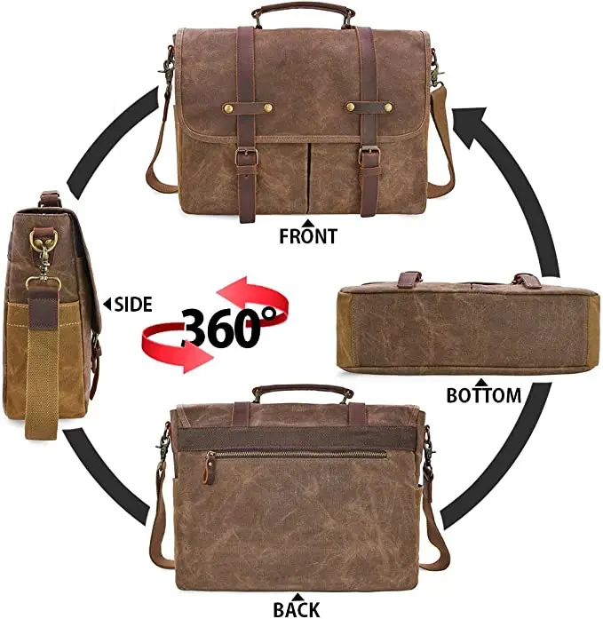Customize Casual Quilted Waxed Canvas Cheap Laptop Messenger Shoulder Computer Bag Travel Briefcase Tactical Cross Body Bag