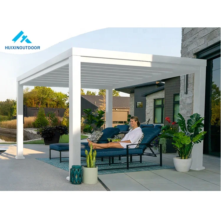 Aluminum Outdoor Gazebo Hardtop Retractable Louvered Bracket Pergola Aluminium Bioclimatic Pergola Motorized Aluminium 10 Year