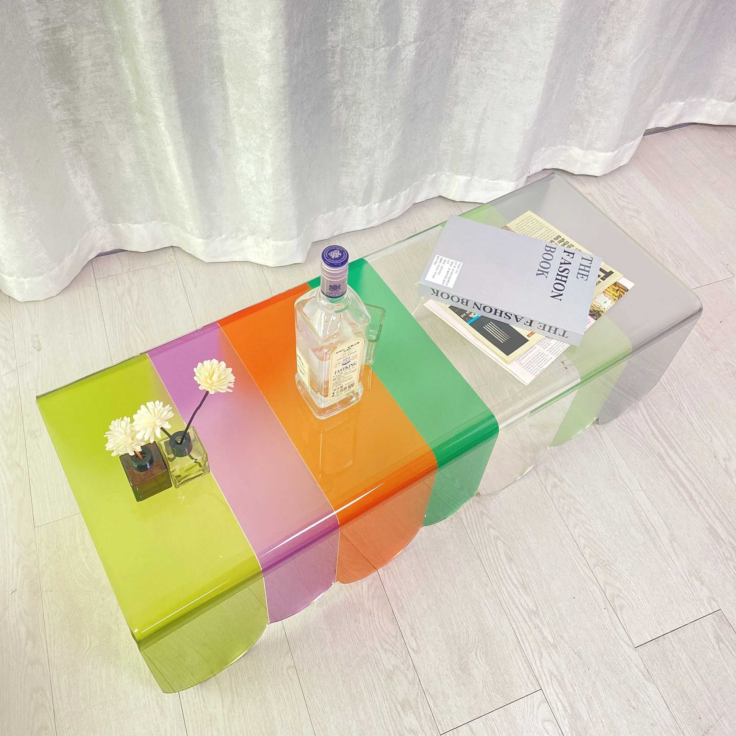 New Creative Rainbow Acrylic Coffee Table Custom Wire Cable Clips Clear With Backgammon