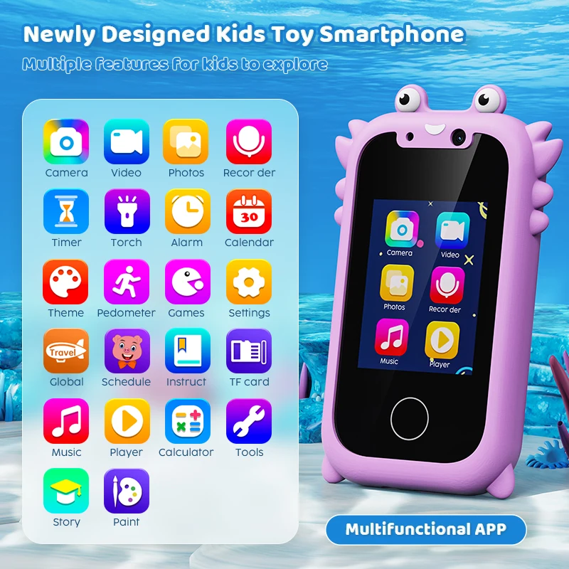 KP06 Crab 2.4-inch IPS HD Screen Smart Kids Phone Smartphone Toy Mobile Phone for Kids Learning