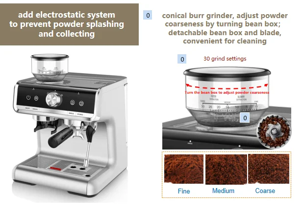 
Automatic 2.0L Coffee Grinder and Espresso Coffee Maker 3 in 1 