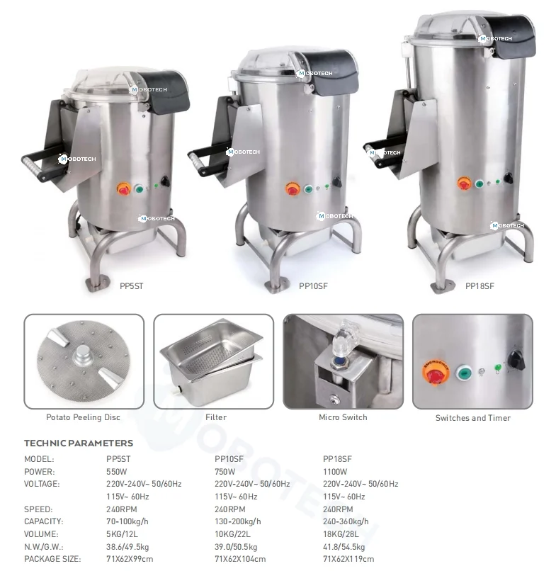 Commercial Potato Peeler Machine 70-260KG/H Automatic Stainless Steel Vegetable Fruit Potato Peeling Machine