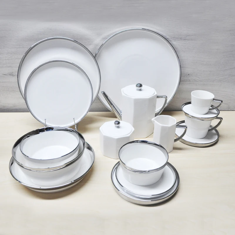 electroplated gold silver plate fruit salad dessert steak ceramic wedding dinner plates, High Quality salad dish plates