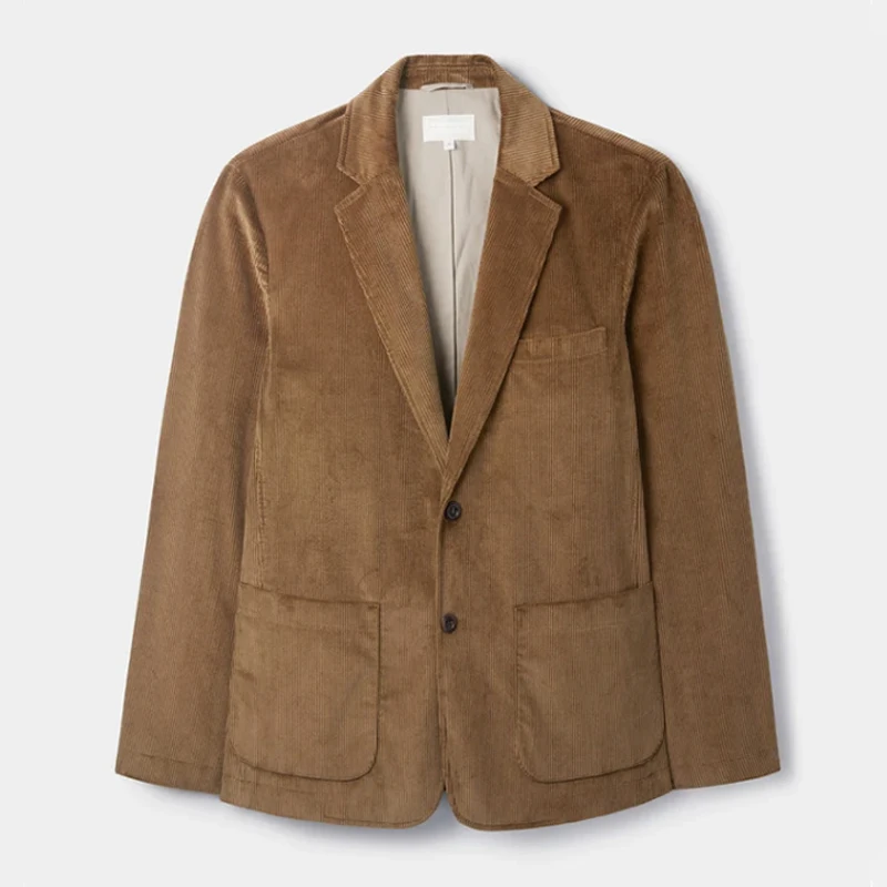 Custom Retro British Captain Cotton Striped Closure Collar Corduroy Jacket Slim Fit Casual Suit Coat Ropa Vintage Blazer For Men