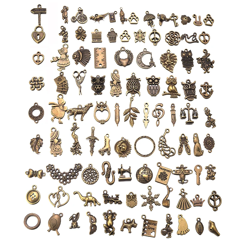 alloy metallic Antique Bronze charms 100 pcs mixed loading pendants necklaces bracelets accessories