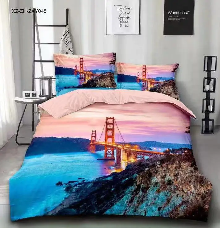 3D flat screen disperse printing polyester bedsheet fabric