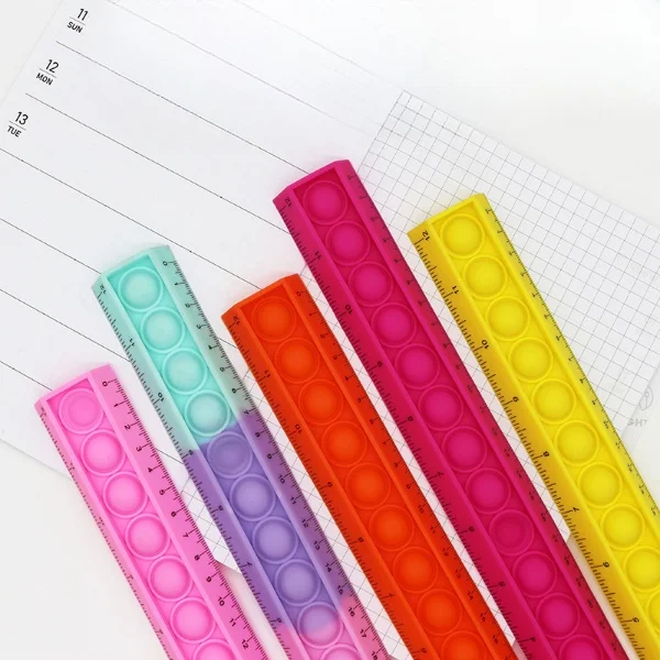 Kids Stress Relief New Silicone Stationery scale Decompression Bubble Cute Student Measuring Ruler Fidget Toy