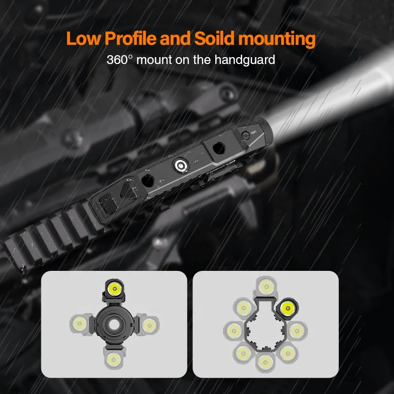 Tactical Flashlight 1450 Lumen 2 in 1 PIC Rechargeable High for Far-reaching Beam Low Profile and Lightweight