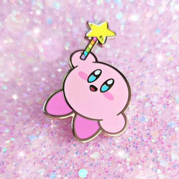 New creative cartoon Kirby craft paint badge glow in dark wholesale soft enamel pin with epoxy