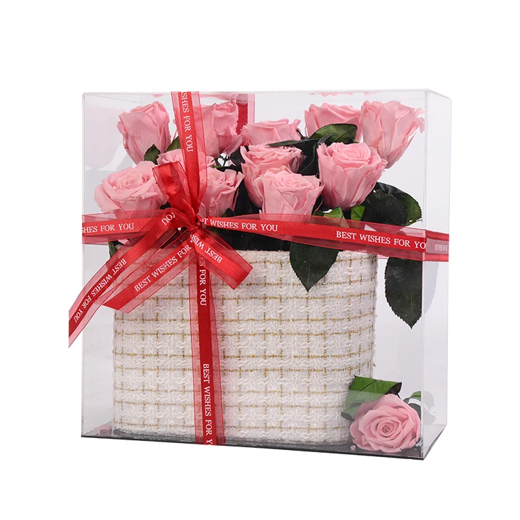 New Transparent Flower Gift Box Acrylic Panorama Flower Box Folding Bouquet Flower Basket Handle Box