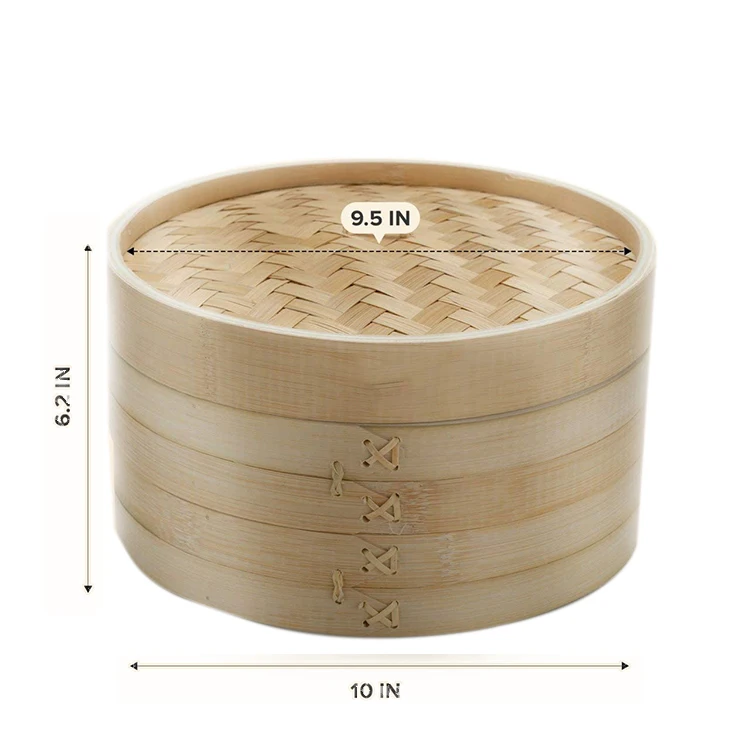 
Factory Direct Selling Custom Mini 2 Tier Bamboo Steamer Basket 10 Inch 
