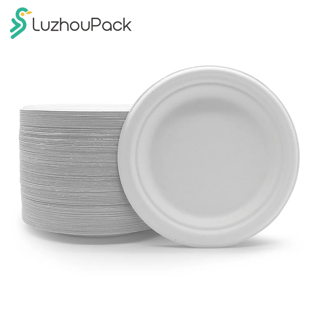 LuzhouPack compostable 6 7 8 9 10 Inch disposable biodegradable paper plates and cutlery with factory price