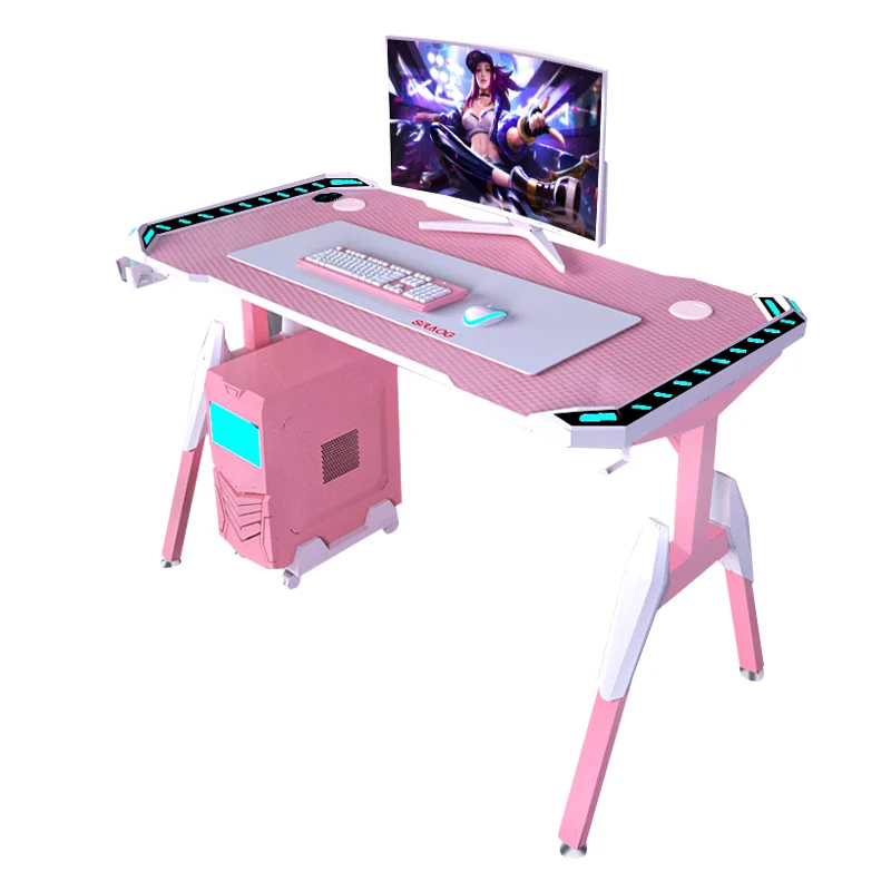 Pink Gaming desk Black Pc Desk Home Office Desk With LED Light Hot Sell Factory Direct RGB Gaming Table 140CM