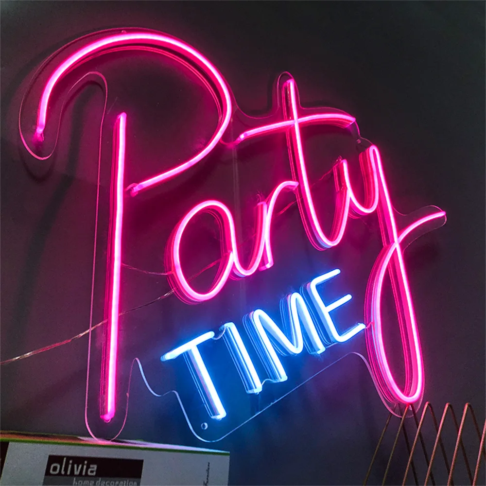 BOKUN 12V Party Time Eye-Catching LED Neon Sign Custom Made Neon Acrylic Sign Outdoor Indoor Decoration Party Birthday