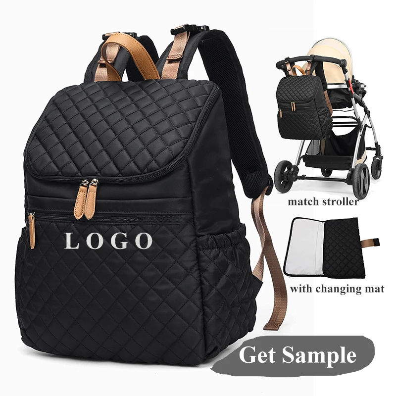 Custom mom back pack  father nylon diaper backpack luxury quilted mommy travel baby diaper bags backpack with changing station