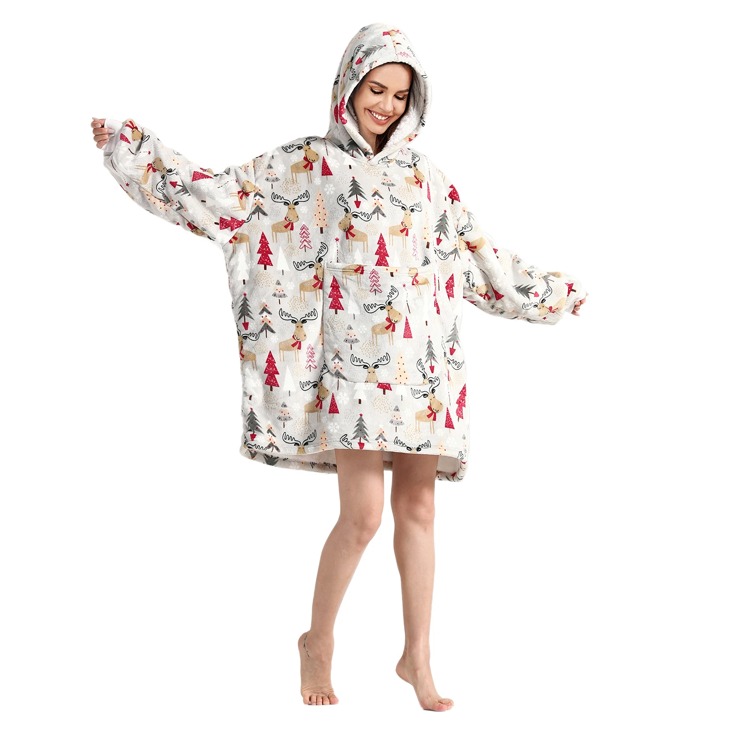 Wholesale  custom Luxury  hooded  flannel sherpa  customize oversize  sweatshirt hoodie wearable blanket