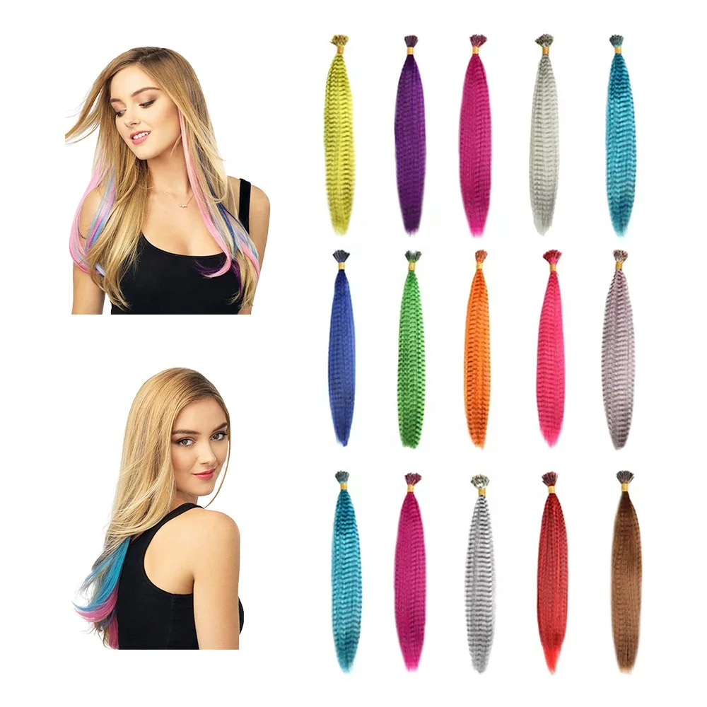 Shinein Long Straight Fiber Colorful Cheap Feather Extensions Rooster Synthetic Hair Feather Extensions for Party