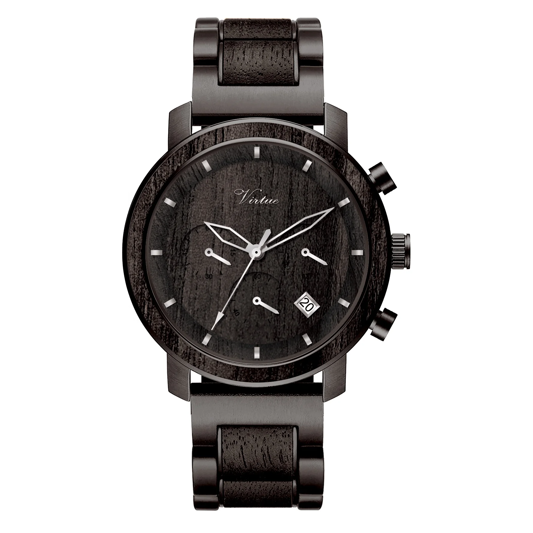  New Original Design Custom LOGO Wholesale Waterproof Luxury Wooden Wrist Watches Chronograph Metal Stainless Steel Wood
