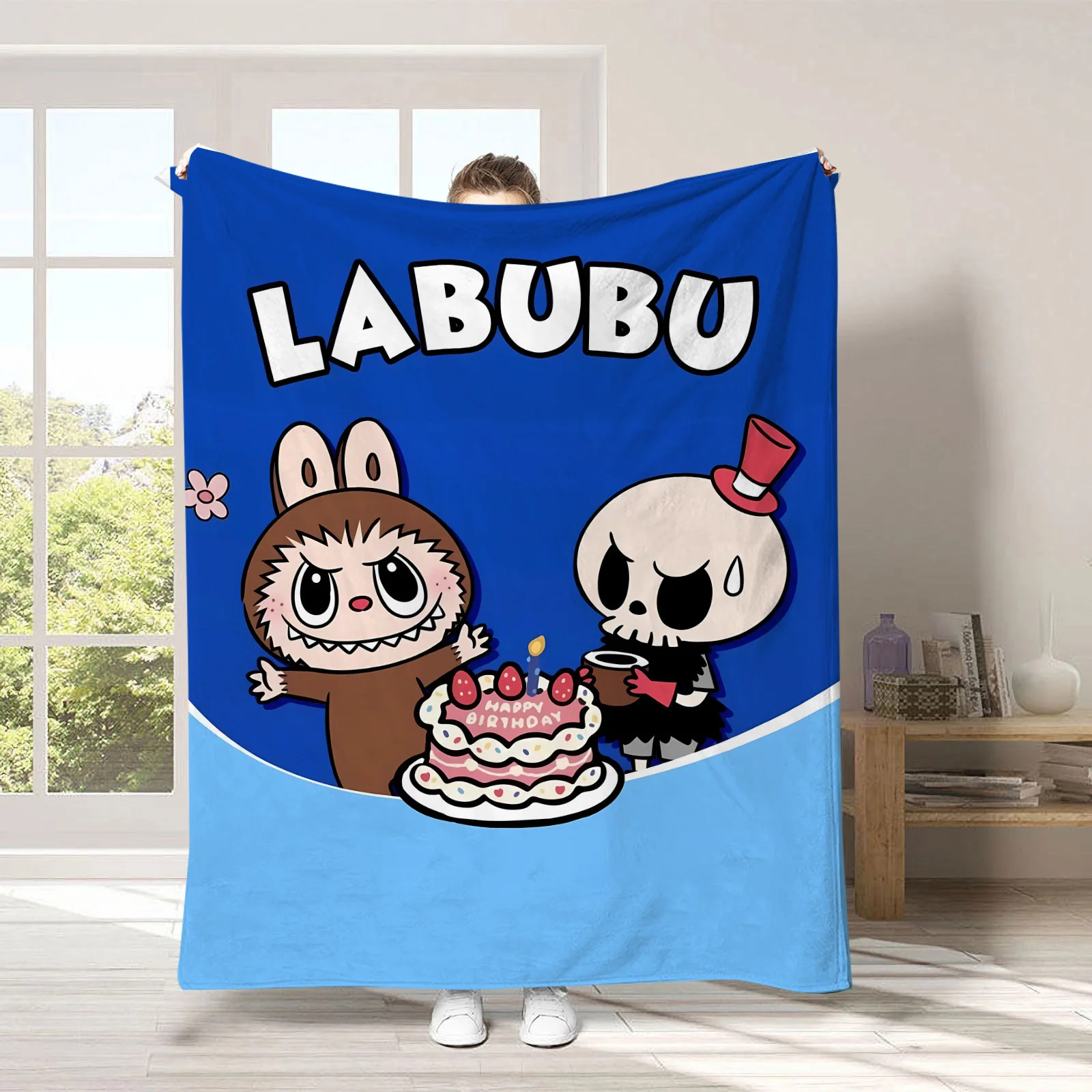 New Labubu Cartoon Anime Flannel Blanket Labubu Throw Home Sofa Lunch Break Blankets Student Blankets Nap Gift