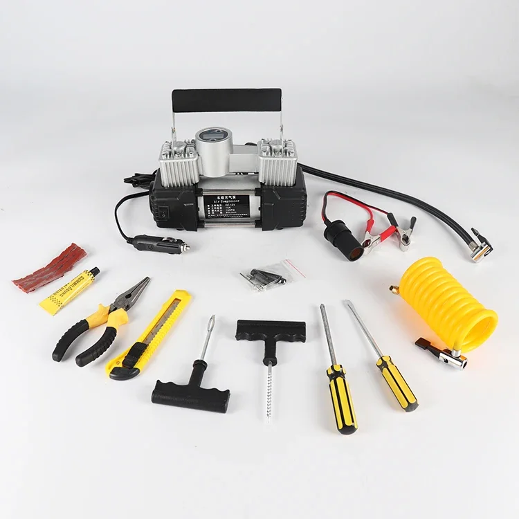 Portable Mini Air Double Cylinder Compressor Tool Assembly Box With 150PSI 12V Car Tyre Tire Inflator Pump