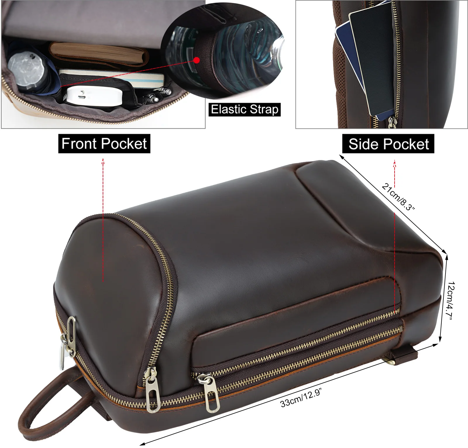 Newest Design Wholesale Durable Genuine Leather Crossbody Bag Crazy Horse Leather Shoulder Bag Real Leather Messenger Chest Bag